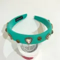 Mint green rhinestone wide headband with vintage metal charms and sparkling crystals hair band - Triangle Rhinestone Headband - Green
