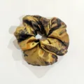 Retro Chinese ink style satin hair scrunchie in gold color, elegant floral pattern hair tie. - Ink Hair Scrunchie 2 (Without Ribbon)