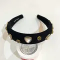 Black wide rhinestone headband with vintage cross and triangle crystal decor chic hair hoop. - Triangle Rhinestone Headband - Dark Gray
