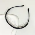 Black beaded rhinestone hair hoop with teeth non-slip elegant hair accessory for women - Navy Crystal