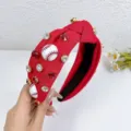 Red rhinestone baseball headband, crystal embellished fabric hair hoop for women and girls. - Red