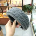 Grey knitted headband for women, wide cable knit hair hoop, cozy winter hair accessory. - Dark Gray