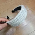 Grey cable knit wide headband fashion hair hoop soft autumn winter hair accessory daily wear - Light Gray