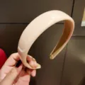 Beige patent leather wide headband, solid color vintage hair hoop for women daily wear. - Light Pink