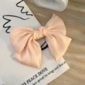 Large satin bow hair clip, Japanese JK style sweet peach pink hair accessory for women. - Champagne Hair Tie