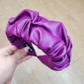 Purple PU leather pleated headband retro solid color elegant hair hoop for women accessories - Purple PU Leather Pleated Style