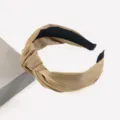 Khaki fabric knotted wide headband variant, elegant hair accessory for daily fashion wear. - Coffee
