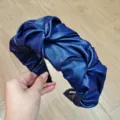 Plisé stéka mallión apo derma PU vintage axesoúr gia gynaíkes móda styl hair accessory - Mple Skuro Δέρμα PU Στυλ Μπουμπουκιού