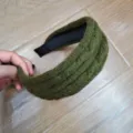 Green knitted wide hair band, stylish winter twist headband for women casual daily wear variant - Army Green