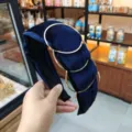 Dark blue velvet headband with stylish gold metal rings for women chic daily hair accessories - Navy Blue Velvet with Ring