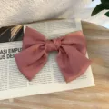 Dusty pink satin bow hair clip, large cute JK style hair barrette for sweet girls. - Bean Paste Spring Clip