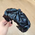 Black PU leather knotted headband stylish pleated hair hoop vintage hair accessory - Black PU Leather Bud Style