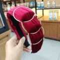 Red velvet headband with gold metal rings, stylish Korean hair accessory for women and girls. - Wine Red Velvet with Ring