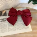 Large wine red satin bow hair clip for women, elegant JK style hair accessory with spring clip. - Burgundy Spring Clip
