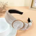 Chic velvet headband with metal rings, wide hair hoop fashion hair accessories for women daily wear. - Beige Velvet with Ring