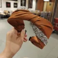 Brown knotted rhinestone headband, wide satin hair hoop with sparkly crystals for women. - Coffee Rhinestone Strip