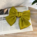 Japanese style satin bow hair clip, large cute girl sweet hair accessory for women styling. - Mustard Green Spring Clip