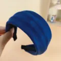 Dark blue wide velvet headband for women, solid color casual hair hoop and fashion hair accessory. - Navy Blue