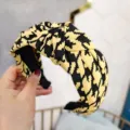 Black and yellow houndstooth knotted headband stylish women hair accessory daily wear. - Yellow Houndstooth Twill Headband