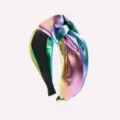 Colorful metallic knotted headband, shiny rainbow wide hair band for women, retro fashion. - Light Rainbow Knotted Headband