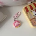 Cute pink pig donut keychain pendant resin charm cute bag accessory details sweet aesthetic style. - Polka-Dot Donut