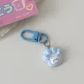 Cute blue cat paw keychain with metal clasp, sweet cartoon backpack pendant and lovely gift. - Blue