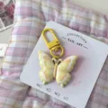 Cute yellow butterfly keychain with display card, ins style bag charm and sweet accessory. - Yellow