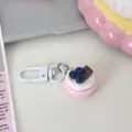 Cute 3D cake keychain with blueberry and chocolate pendant, ideal schoolbag accessory gift. - Light Pink