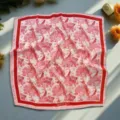 Elegant square silk scarf featuring a chic tropical parrot print in classic red and white. - Style 19 - Select by Image
