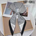 Black and white striped skinny silk scarf, versatile twilly for neck, bag, or shirt accessory. - HF-081