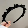 Diadema de terciopelo negro con flor para mujer elegante accesorio para el cabello chic moda - Diadema / Negro