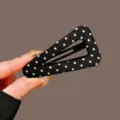 Black and white polka dot triangle snap hair clip, stylish hair accessory for girls daily wear. - Black Triangle Polka Dot