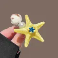 Pinza de pelo de estrella de mar estilo océano con perla y concha para mujeres y niñas. - Pinza de Pelo Estrella de Mar Amarilla # Strass Azul Oscuro