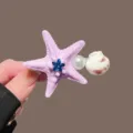 Cute purple starfish hair clip with blue crystal, pearl and shell design for sweet style. - Purple Starfish Hair Clip # Dark Blue Rhinestone