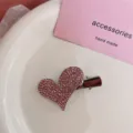 Pink rhinestone heart hair clip sweet cool sparkling metal duckbill side hair accessory - Full Rhinestone Heart / Pink
