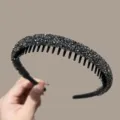 Black rhinestone headband, anti-slip teeth plastic hair hoop for women daily washing face - Full Rhinestone Tooth Headband / Gray