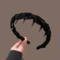 Black braided fabric headband with anti-slip teeth for women daily hair styling and wash. - Rhinestone Wrapped Organza Headband / Black