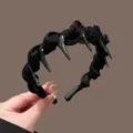 Black spiked headband with anti-slip teeth, stylish mesh wrapped gothic hair hoop for women daily. - Organza Hot Drill Headband / Black