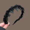 Black mesh spiky headband for women non slip hair hoop gothic fashion hair accessories - Black Crystal Beaded Wrapped Headband / Black
