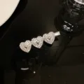 Sparkling rhinestone triple heart hair clip silver metal duckbill side hair accessory - Glitter Heart Clip / Silver