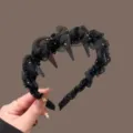 Black mesh pleated hairband with teeth anti-slip plastic headband women hair accessories - Hot Drill Beaded Wrapped Headband / Black