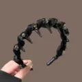 Black spiked jeweled headband for women, non-slip plastic hair hoop with dazzling rhinestones. - Organza Double Crystal Ball Headband / Black