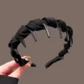 Black anti-slip tooth headband fabric wrapped hair hoop high crown styling hair accessory - Satin Headband / Black