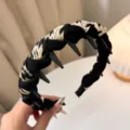 Black beige braided headband with teeth anti-slip plastic hair hoop for daily wash face - Color Contrast Wrapped Headband / Black