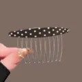 Polka dot hair insert comb, stylish black hair accessory for women buns and updo styling. - Brown Polka Dot Curved