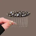 Floral fabric side hair comb insert hair clip bun maker vintage floral hair accessory for women - Brown Floral Fabric Oval