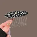 Floral fabric hair insert comb, stylish bun maker hair clip for elegant daily hairstyles. - Black Floral Fabric Oval