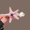 Pinza de pelo de estrella de mar rosa, horquilla de pico de pato estilo océano mujer. - Horquilla de estrella de mar rosa #Estrás azul claro