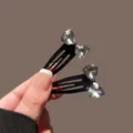 Brillante Estrás Mini Pinza para Flequillo Negra Metal Pico de Pato Horquilla Cristal Lazo - Pinza Clic Lazo / Paquete de 2 / Negro