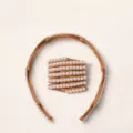 Diadema de perlas extensible pinza nido de pájaro accesorio para el pelo de mujer. - Caqui